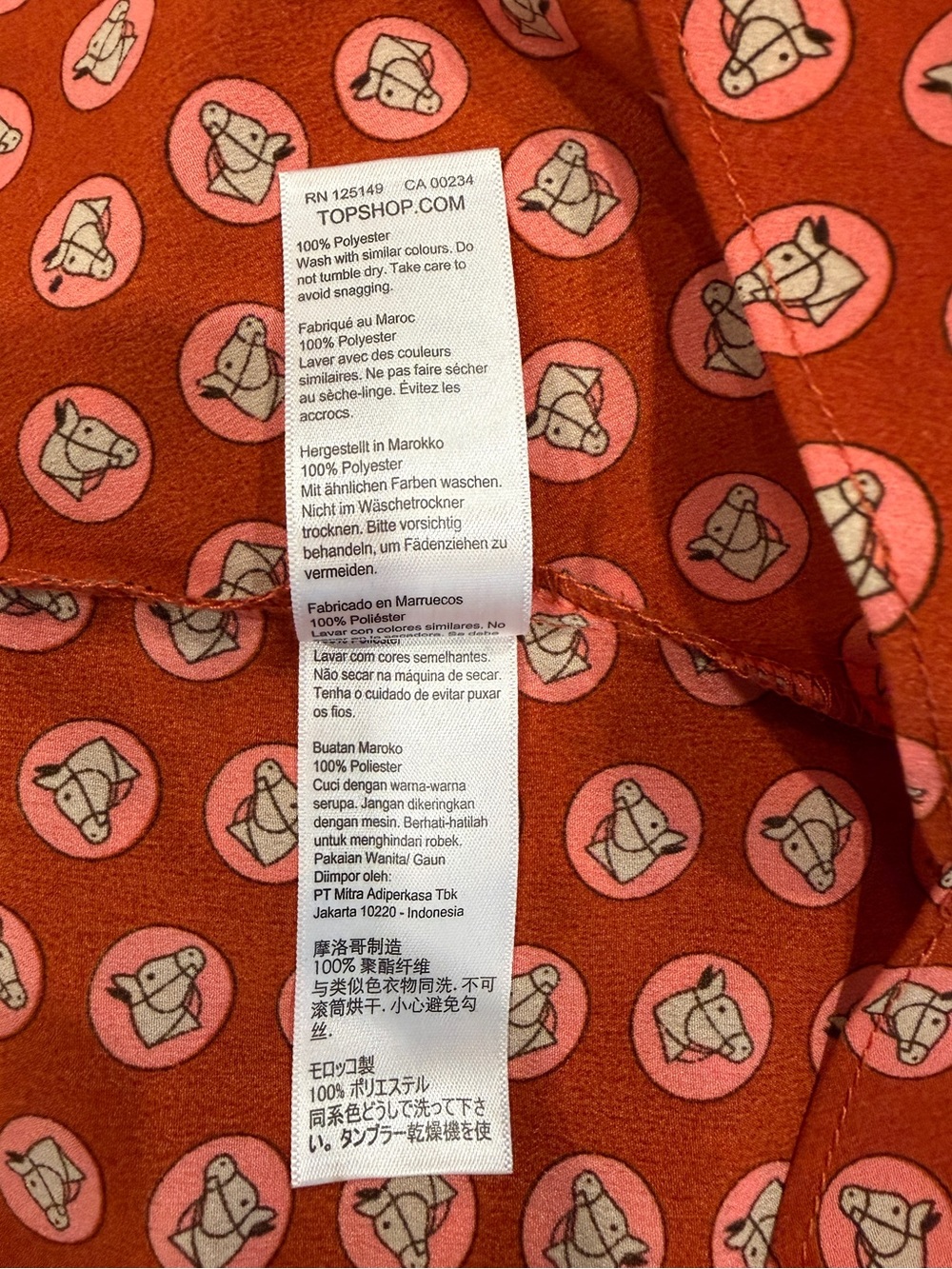 Topshop Horse Coin Print Long Sleeve Asymmetric Midi Dress Rust Orange Size 10 - Picture 10 of 13